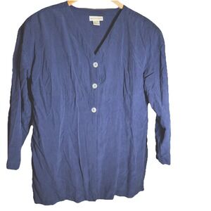 Apostrophe Long Sleeve Sweater Navy Women's Size Large V-Neck 100% Silk Button